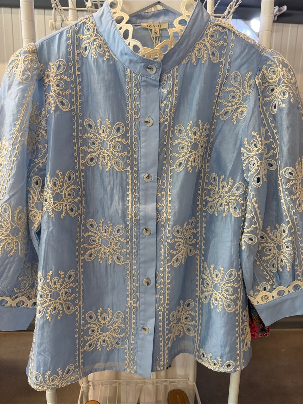 JODIFL Light Blue Embroidered Button-Up Blouse - Picture 3 of 6